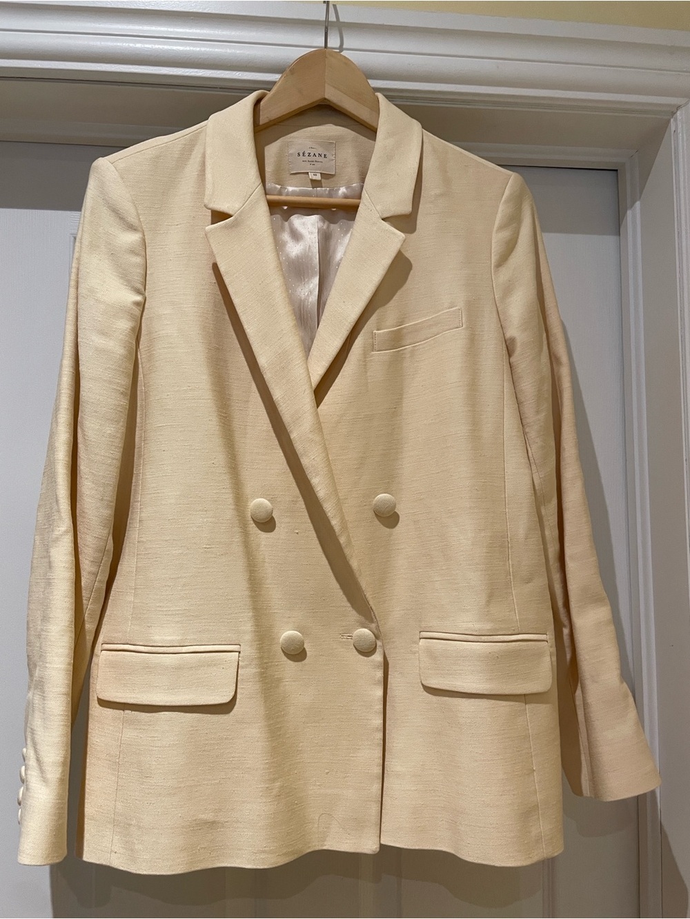 Sézane Butter Yellow Double-Breasted Blazer French Chic Quiet Luxury 8
